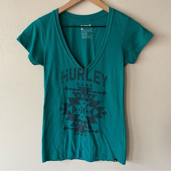Hurley Blue/Green V-Neck Tee - Size: Small - Picture 1 of 7